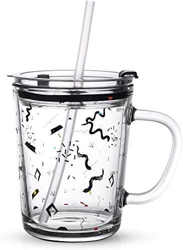 ARUZEN Glass Tumbler with Handle and Clear Lid of Scale and Straw Design 14oz MugClear Tumbler with Handle_1