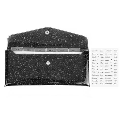 NatSumeBasics Cash Envelope Wallet Black Glitter Stuffing Wallet with 6 Money Divider Pockets with Tab Stickers for Bill Receipt Cash Money Organizer Holder (Black)