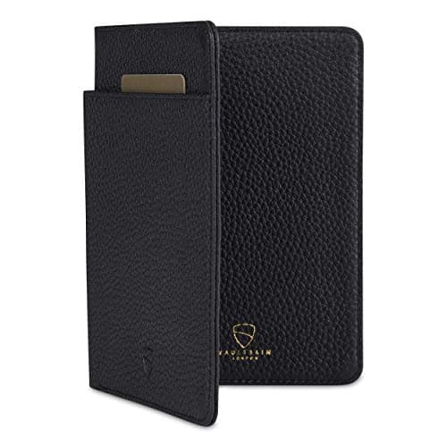 VAULTSKIN Leather Passport Holder, Slim RFID Blocking Travel Wallet for Men and Women, Fits Passport, Credit Cards, ID, Cash, Passport Cover Ideal Travel Accessories with Gift Box (M Black,Kensington)
