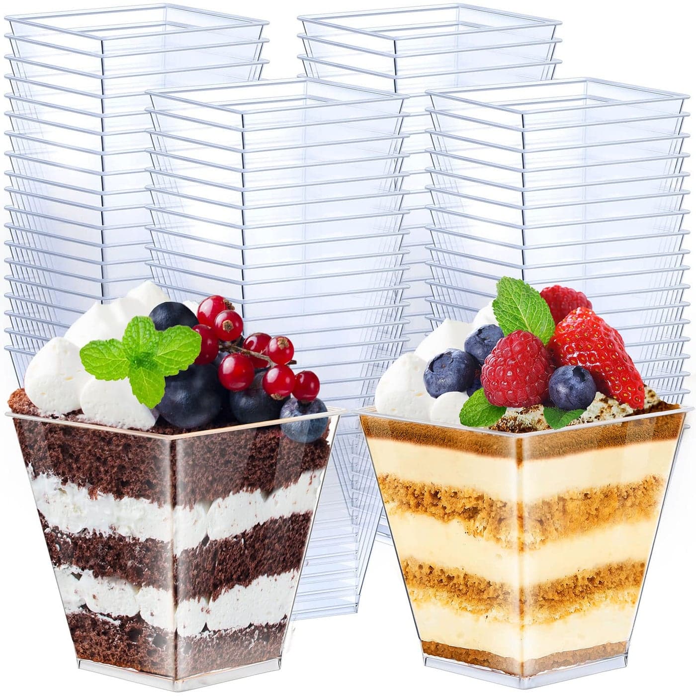 Zubebe Dessert Cups 8 oz Clear Plastic Appetizer Cups Small Square Dessert Bowls Mini Serving Cups for Tasting Baby Shower Wedding Birthday Favor 200 Pcs