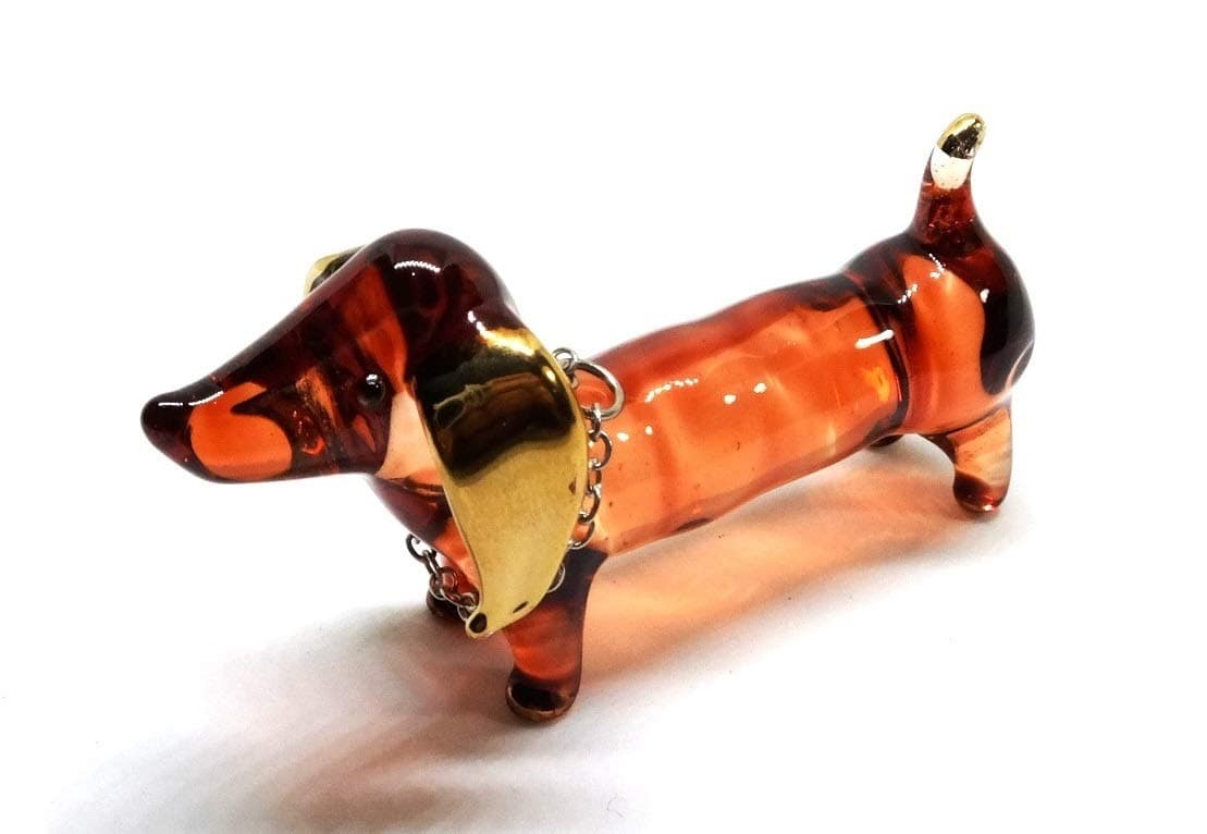Handmade Mini 2 Blown Glass Dachshund Dog with Gold Trim Figurines Figures ArtCollectible Dollhouse Gift IdeasMiniature AnimalsTiny Ornament Cool Stuff Decor No2