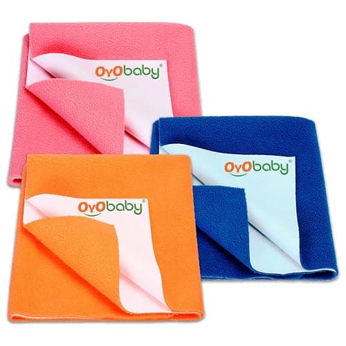 OYO BABY Anti-Piling Fleece Extra Absorbent Instant Dry Sheet for Baby, Baby Bed Protector, Waterproof Baby Sheet, Large Size (100x140cm-Pack of 3 Salmon Rose, Royal Blue & Peach