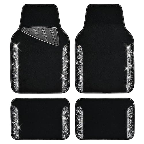 CAR PASS Bling Diamond Car Floor Mats Shining Rhinestone Carpet Sparkly Glitter Crystal with AntiSlip PVC Heel Pad Waterproof Universal Fit Automotive SUVSedanVanCute Girl Women4pcs Golden