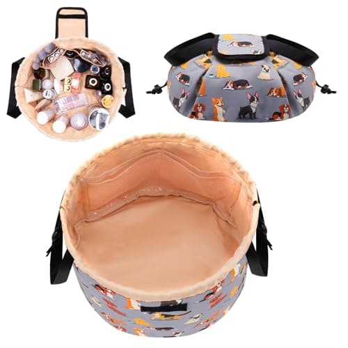 Large Barrel Drawstring Makeup BagTravel Makeup BagPortable Cosmetic Bag Make Up Organizer Bag for Travel Accessories Essentials and Hair ProductGifts for Women Girlsdog makeup bag