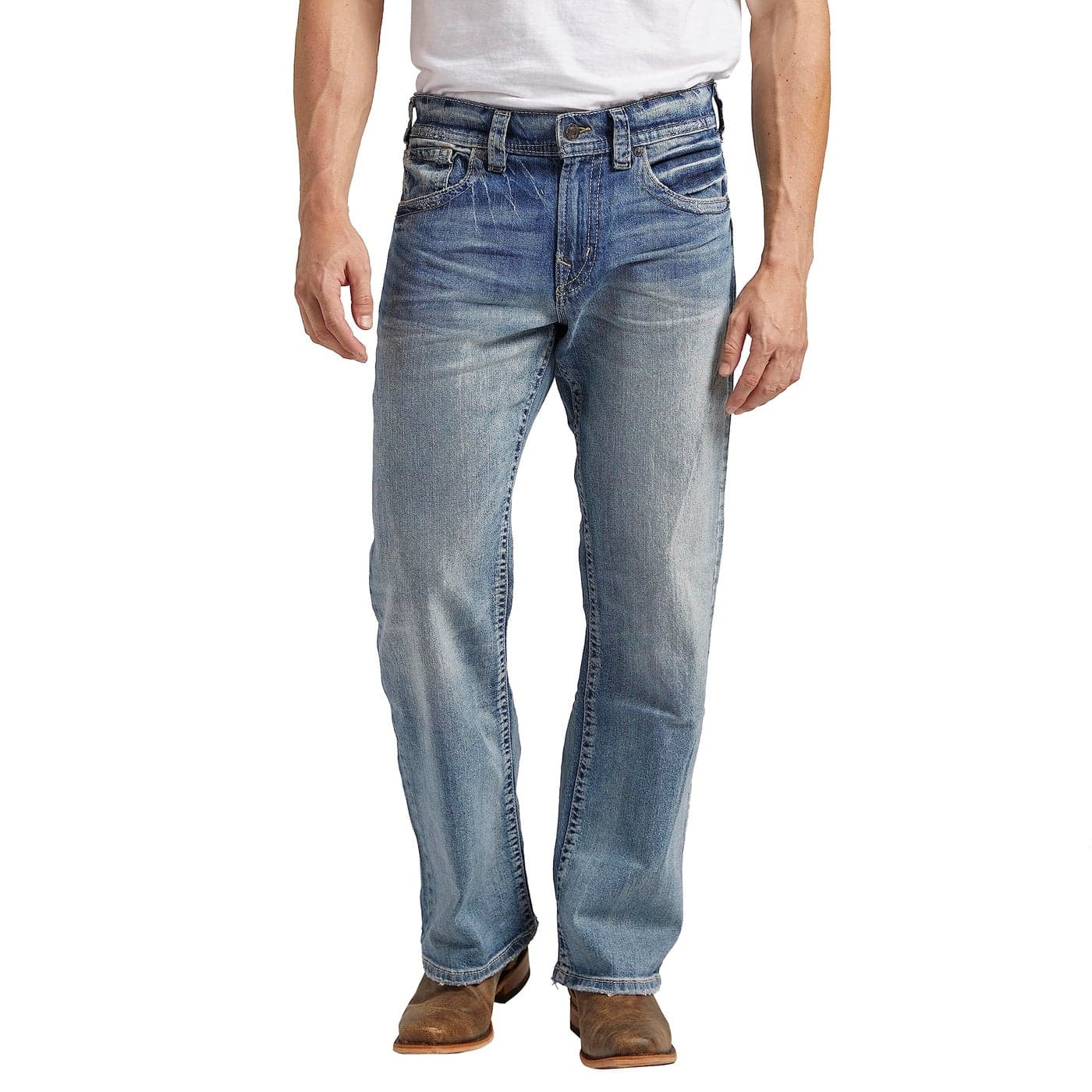 Silver Jeans Co Mens Gordie Relaxed Fit Straight Leg Jeans Light Wash Indigo 31W x 30L