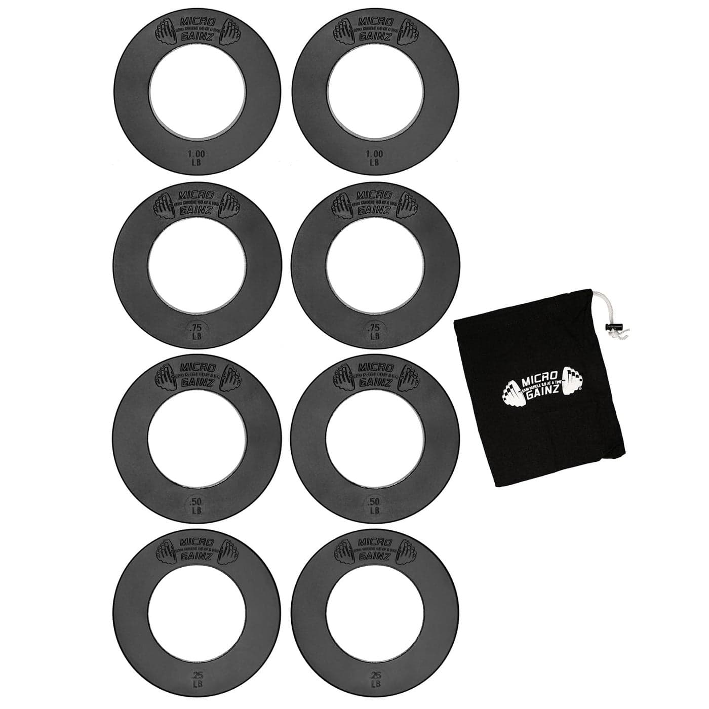 Micro Gainz Calibrated Fractional Weight Plates Set 8 Piece Olympic Weight Plates Set with Bag Designed for Olympic Barbells for Strength Training and Micro Loading Made in USA Black
