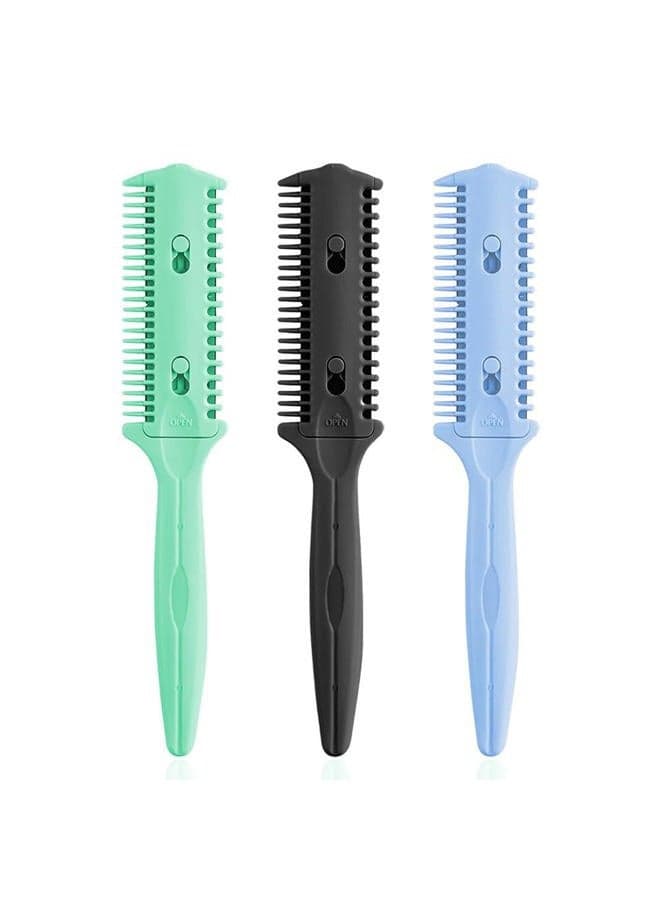 3 Pack Haircut Razor Comb- Double Sided Razor, Hair Styling Razor Scissors Comb, Split Ends Hair Trimmer Styler for Thin and Thick Hair Cutting and Styling (Green,Black,Blue)