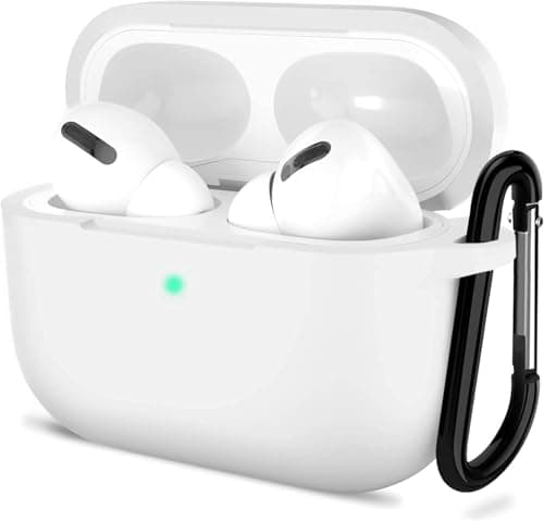 Sounce AirPods Pro Case Cover, Portable 3.0mm Thick Silicone Skin Protective Cover with Keychain Carabiner, Shockproof & Drop-Resistant Design, Supports Wireless Charging (2019) – (White)