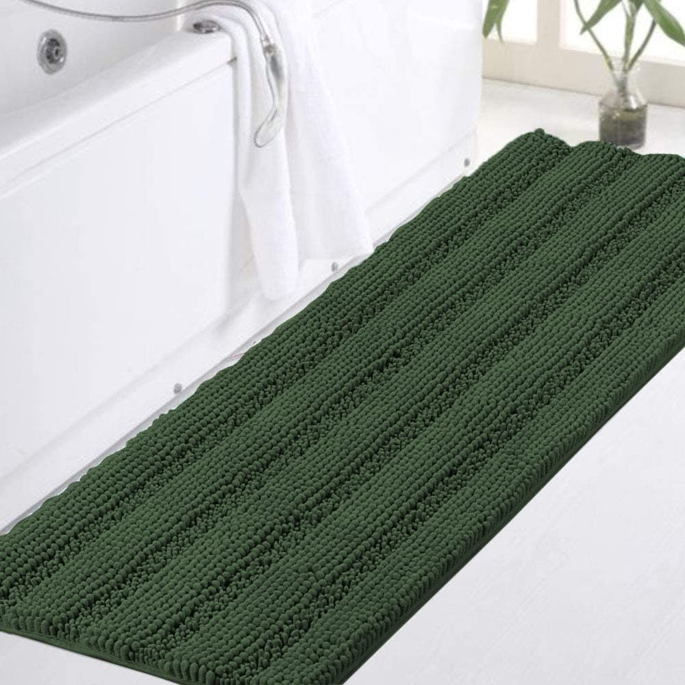 Turquoize Chenille Extra Long Shaggy Kitchen Rugs and Mats Non Slip Absorbent Bath Mat Runner for KitchenLiving Room 47 X 17 Bronze Green