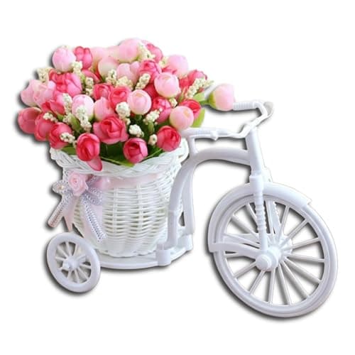 Corslet Cycle Shape Flower Vase with Peonies Bunches for Home Décor Table Bedroom Living Room Office Bathroom Decorative Gift Items for Home (25 l cm x 16 h cm)