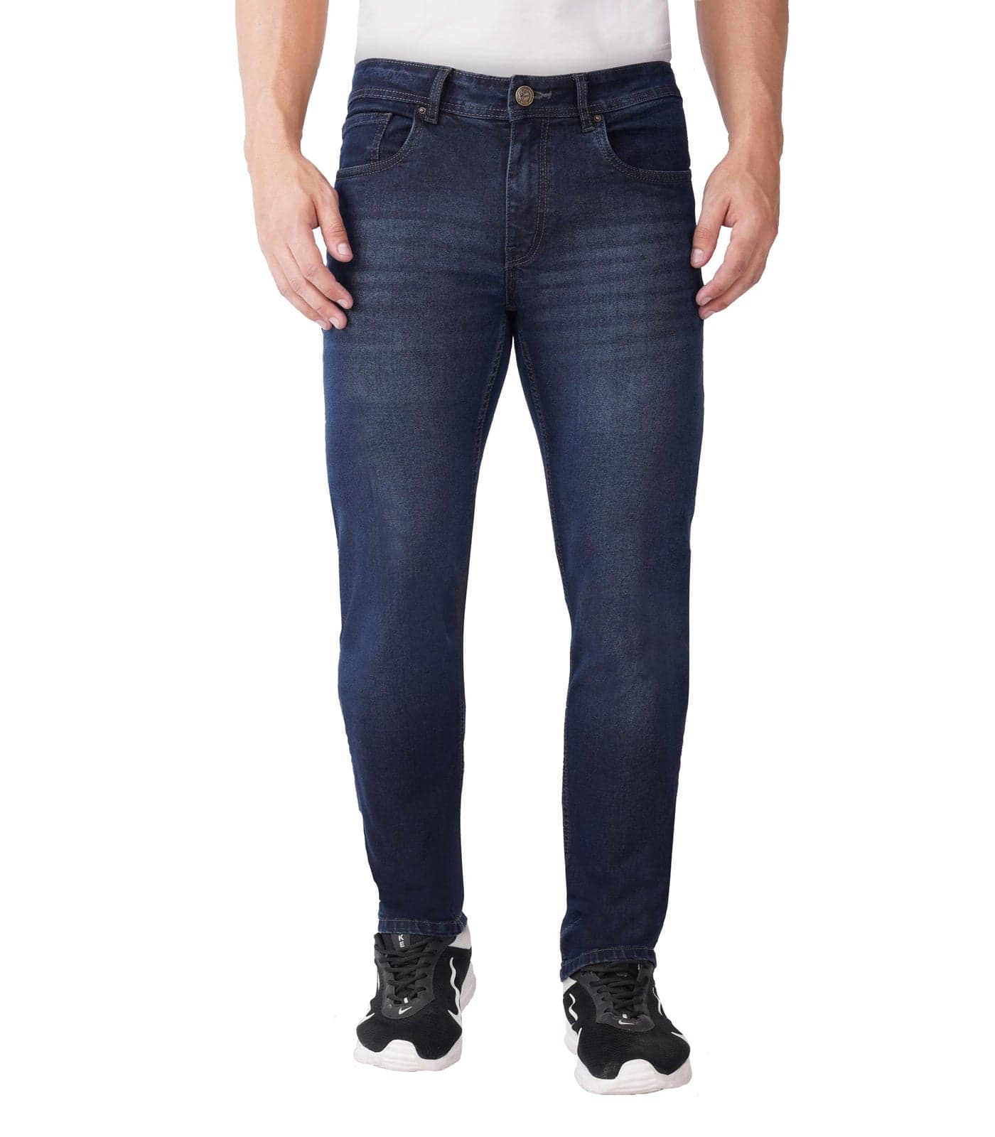 i'sol Men’s Tapered Slim Fit Comfortable Mid Rise Stretchable Jeans Navy Blue