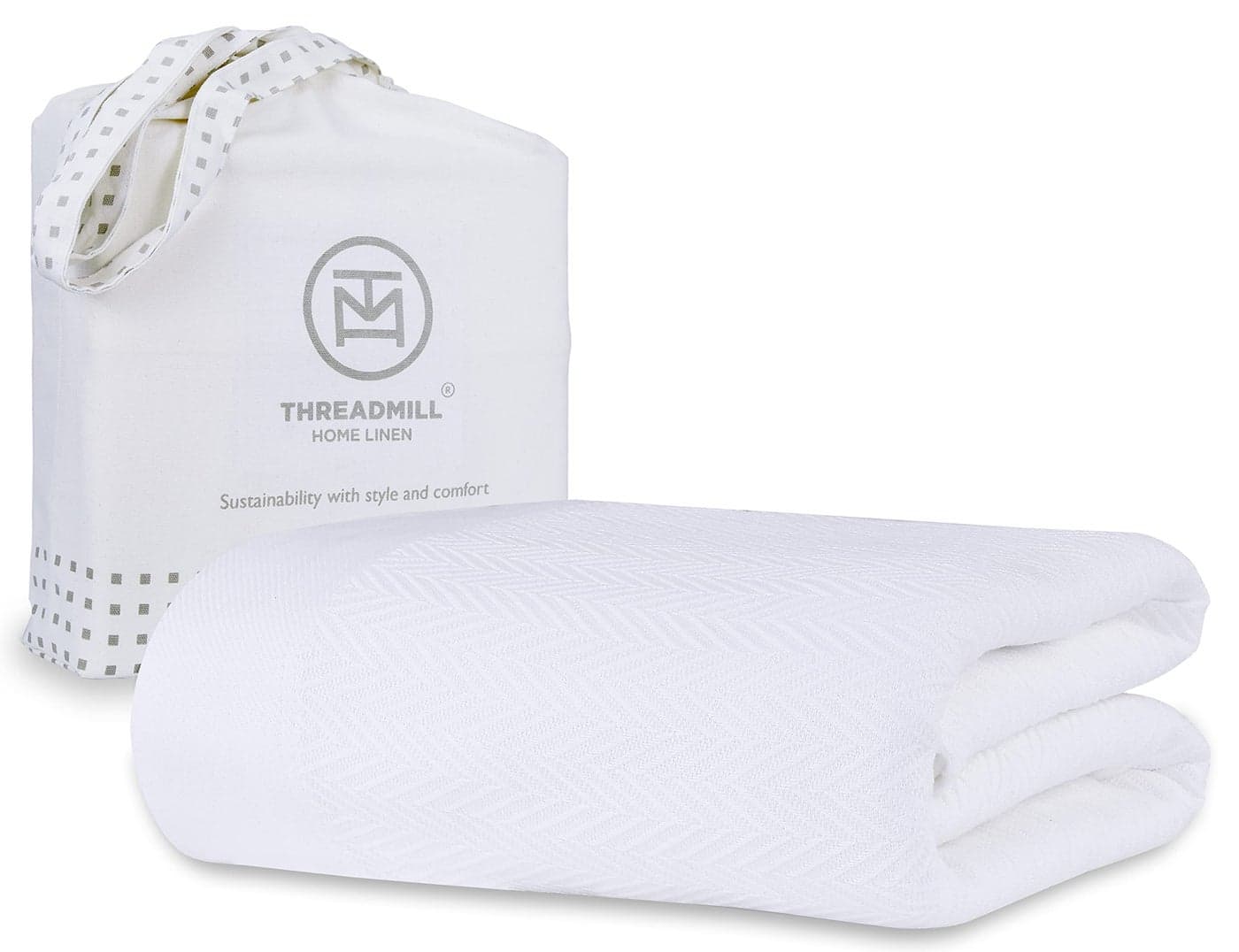 Threadmill Luxury Cotton Queen Blanket AllSeasons Breathable OekoTEX Cozy Soft Fall Thermal Blanket 90x92 inches White