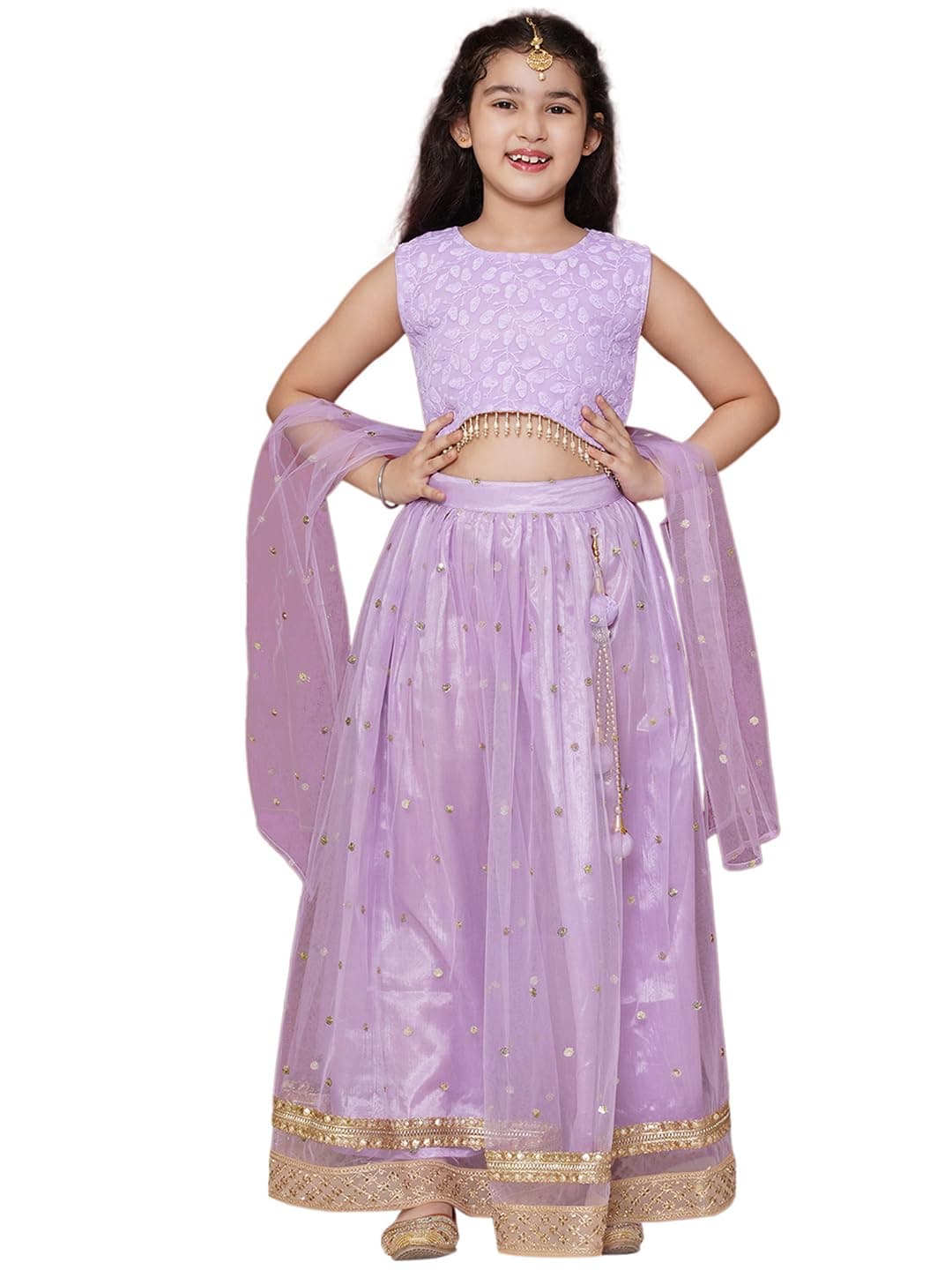 AJ DEZINES Kids Ethnic Wear Schiffli Sequence Lavender Lehenga Choli for Girls With Dupatta (G-LH-15-LAVENDER-24)