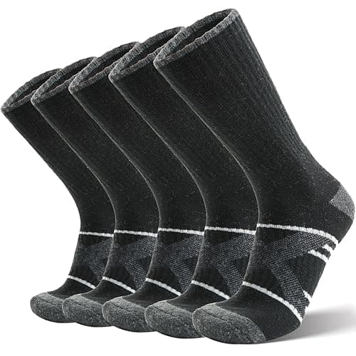 ANTSANG Merino Wool Socks for Men & Women Thermal Winter Hiking Warm Thick Crew Cozy Boot Work Gift Socks Stocking Stuffers 5 Pairs (Black,L)