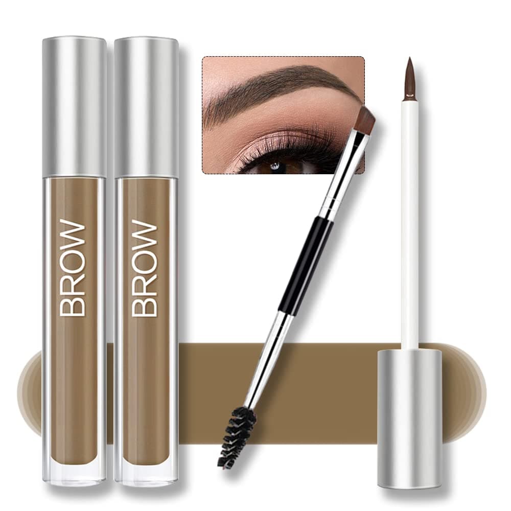 Waterproof Eyebrow Gel for Long Lasting Highly Tinted Liquid Eye Brow Makeup Sweatproof Natural Brunette 2 pcs