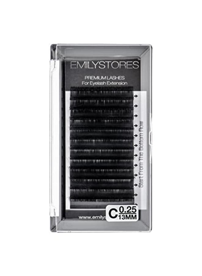 EMILYSTORES Eyelash Extensions 025mm Thickness C Curl 13mm Length For Lash Extensions Volume Individual SemiDull Black Eyelashes025C13mm