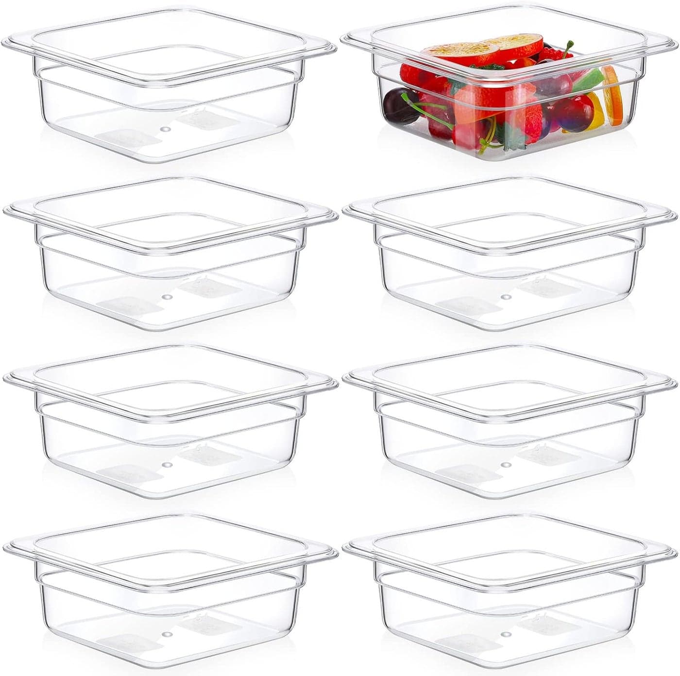 Nuenen 8 Pcs 16 Size 26 Inch Deep Food Storage Container Polycarbonate Plastic Clear Cold Pans for Kitchen Restaurant Food Prep 1 Quart