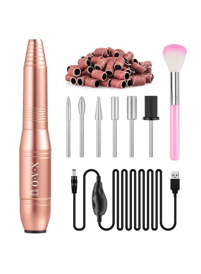Professional Acrylic Nail Drill, USB Electric Nail Drill Machine, Portable Electrical Nail File Kit for Gel Nails and Home Salon, Manicure Pedicure Polishing Shape Tools, Gold