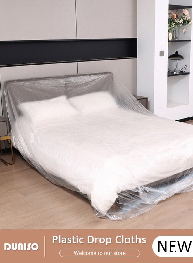 Disposable Elastic Dustproof Film Plastic Sofa Couch Cover, Waterproof & Dustproof Plastic Bed , Sofa Bed Couch Furniture Protector Cover Shelter for Moving Protection and Long Term Storage