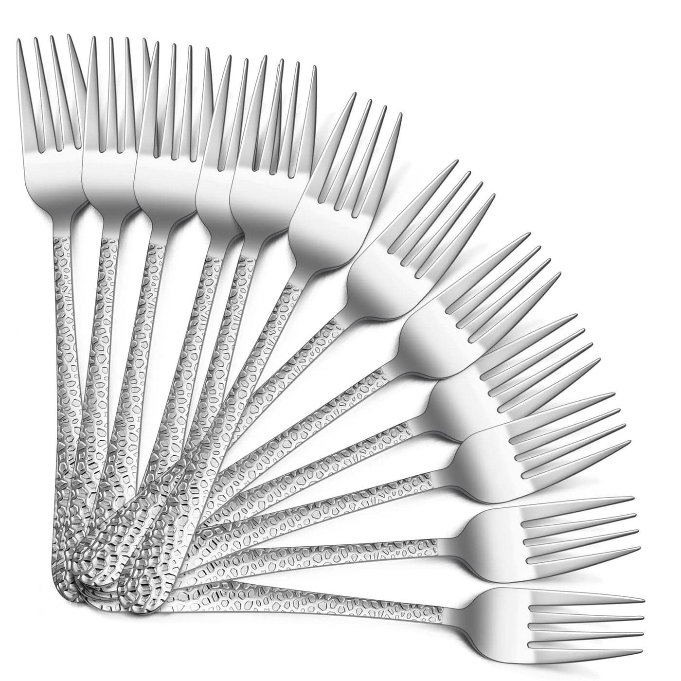 HaWare 12 Pcs Large Stainless Steel Hammered Dinner Table Forks for Home Kitchen Restaurant Mirror Polished Dishwasher Safe 20cm
