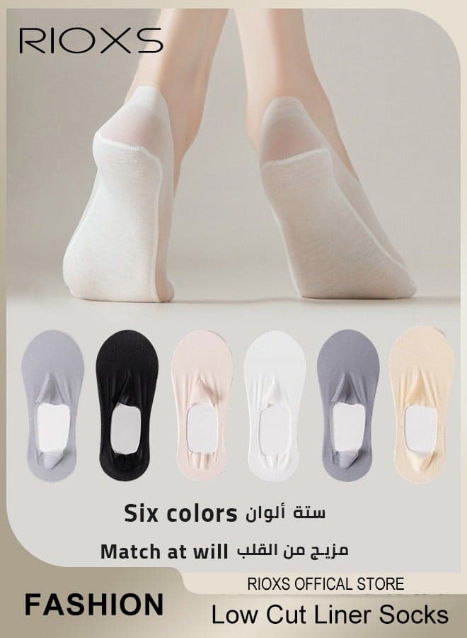 Unisex 6 Pairs Invisible Ice Silk Breathable Socks No Show Socks Thin Low Cut Non-Slip Socks