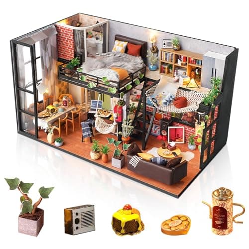 Foyucool DIY Miniature House Kit Dollhouse Kit with Dust Cover Mini House Building Kits for for Adult to Building Christmas Home Decorations Gifts for Family and Friends Loft