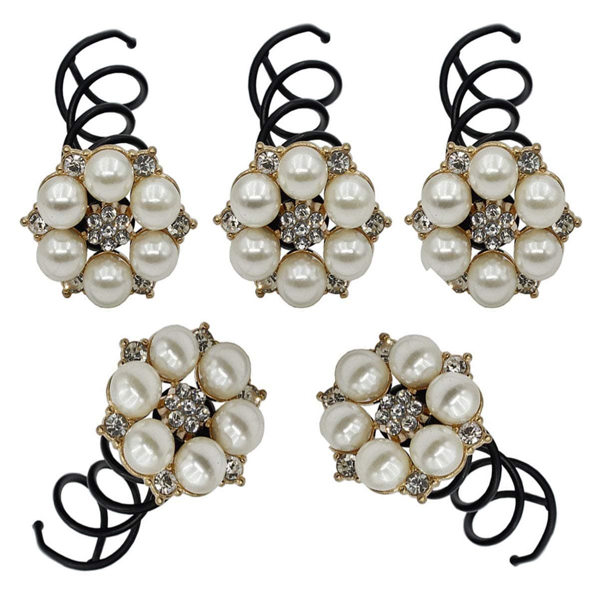 5PCS Imitation Pearl Spiral Twist Screw Hair Pins Rhinestone Flower Hair Clips Spiral Bobby Pins Hair Bun Styling Tool Hair Accessories for Women Lady C