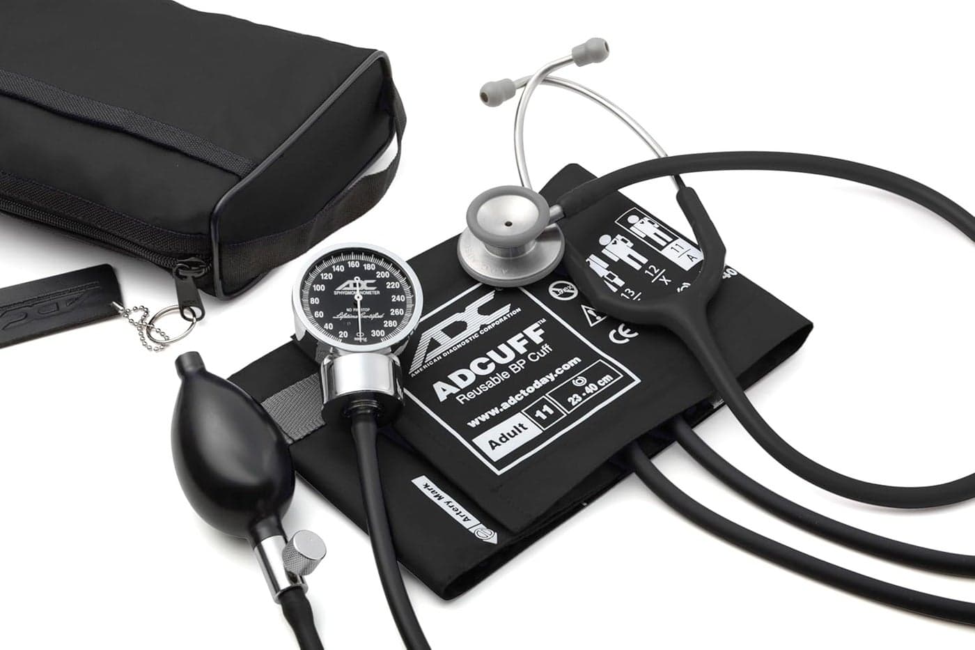 ADC Pros Combo III Professional Adult Pocket AneroidClinician Scope Set with Diagnostix 778 Blood Pressure Sphygmomanometer Adscope 603 Stethoscope and Matching Nylon Carrying Case Black