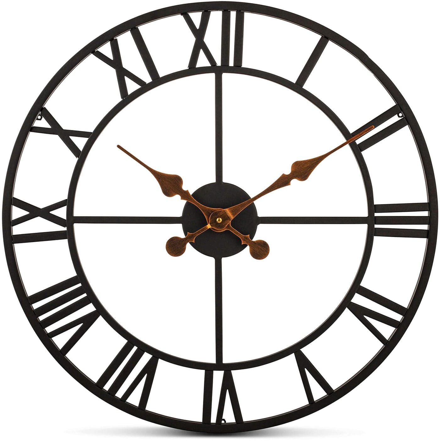 Bernhard Products Extra Large Wall Clock 20 Inch Wrought Iron Black Metal Quartz Battery Operated Rustic Design Roman Numeral European Farmhouse Distressed for Living Room Kitchen Bedroom Office
