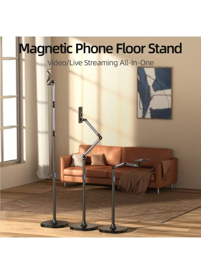 Telesin Adjustable Magnetic Aluminium Phone Tablet Floor Stand Holder for Live Streaming