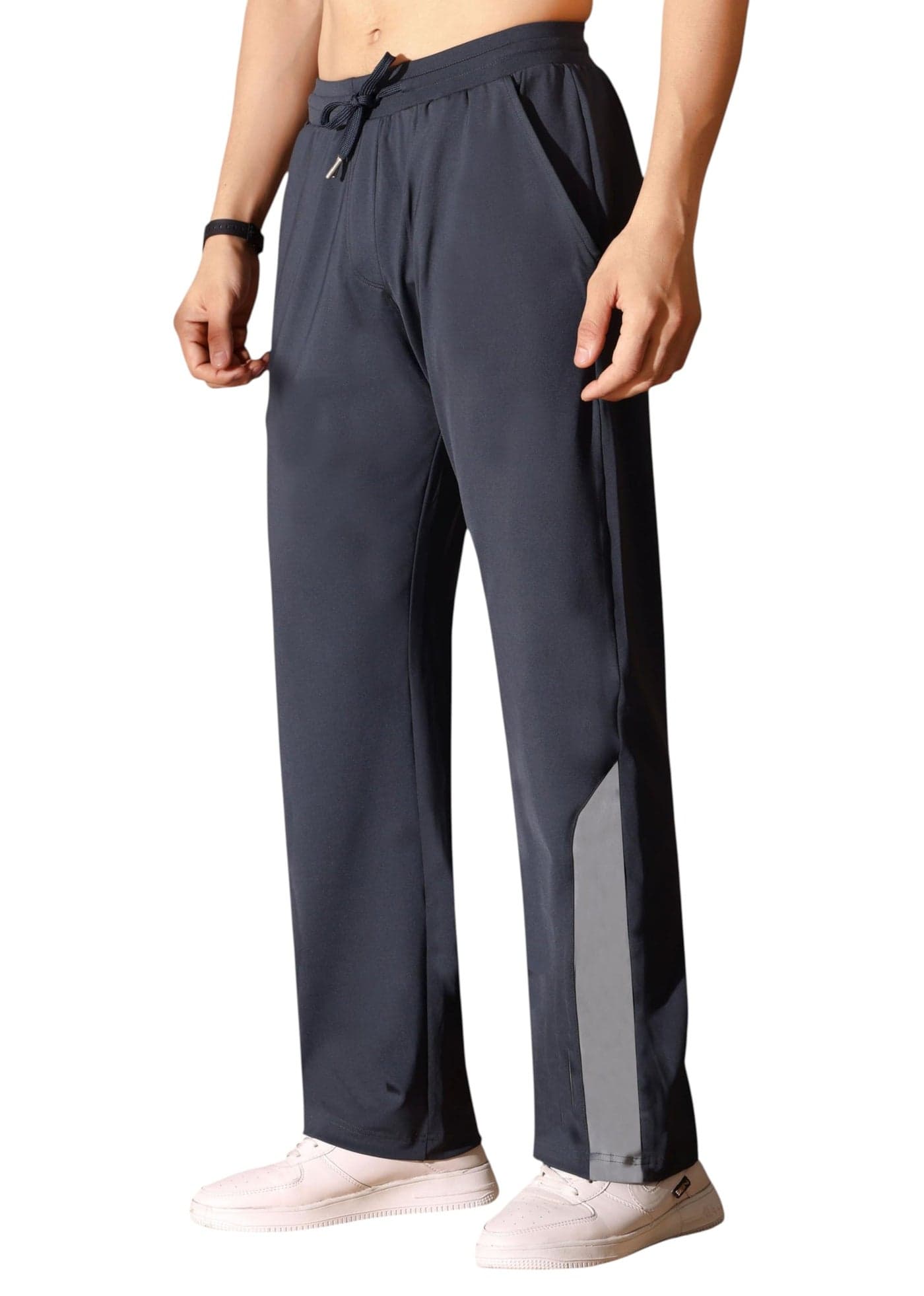 Flapfit Men's Solid Pattern Spandex Track Pant with Ankle Length Drawstring Closure Type and Loose Fit Jogger Style Dark Grey
