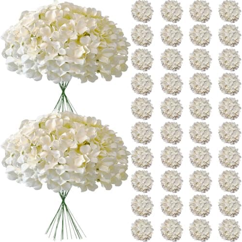 Cherica 65Pcs Champagne Hydrangea Artificial Flowers BulkRealistic Silk Fake Flowers with StemsFaux Hydrangea Flowers for Wedding Home Decor Centerpieces Living Room Garden Party Baby Shower Decor
