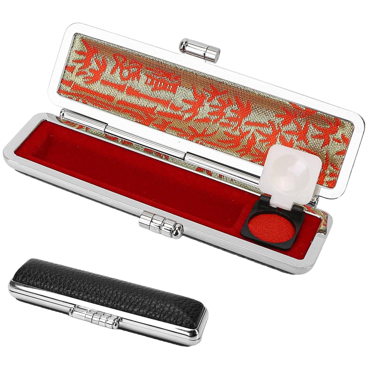 PU Japanese Hanko Stamp Case Japanese Name Seal Box Round Leather Stamp Box Horn Seal Box Japanese Seal Holder Black 012mm