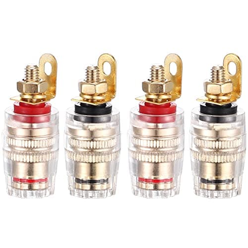Facmogu 2 Pairs Mini Gold Plated Insulated 5-Way Binding Post Banana Plugs 4mm, 24K Gold Plated Sold Brass Amplifier Speaker Terminal Binding Post Banana Jack, Black & Red - Short