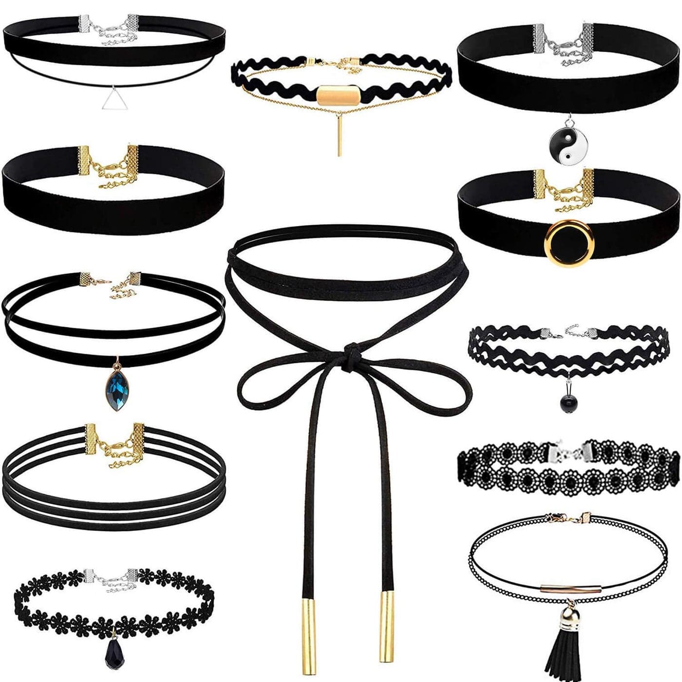 shynek Choker Necklace for Women, 12 Pcs Black Choker Necklace Set Black Lace Tattoo Velvet Chokers for Women and Teen Girls