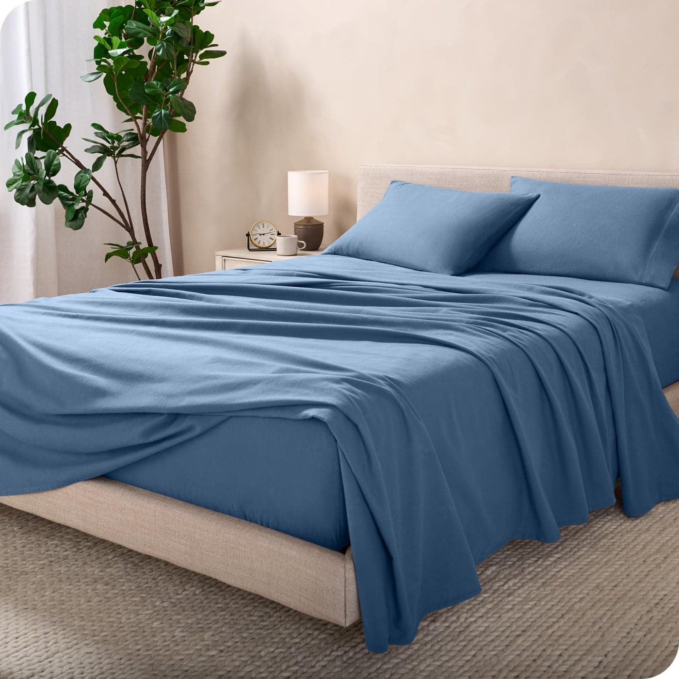 Bare Home Flannel Sheet Set 100 Cotton Twin Extra Long Velvety Soft Heavyweight Double Brushed Flannel Deep Pocket Twin XL Coronet Blue