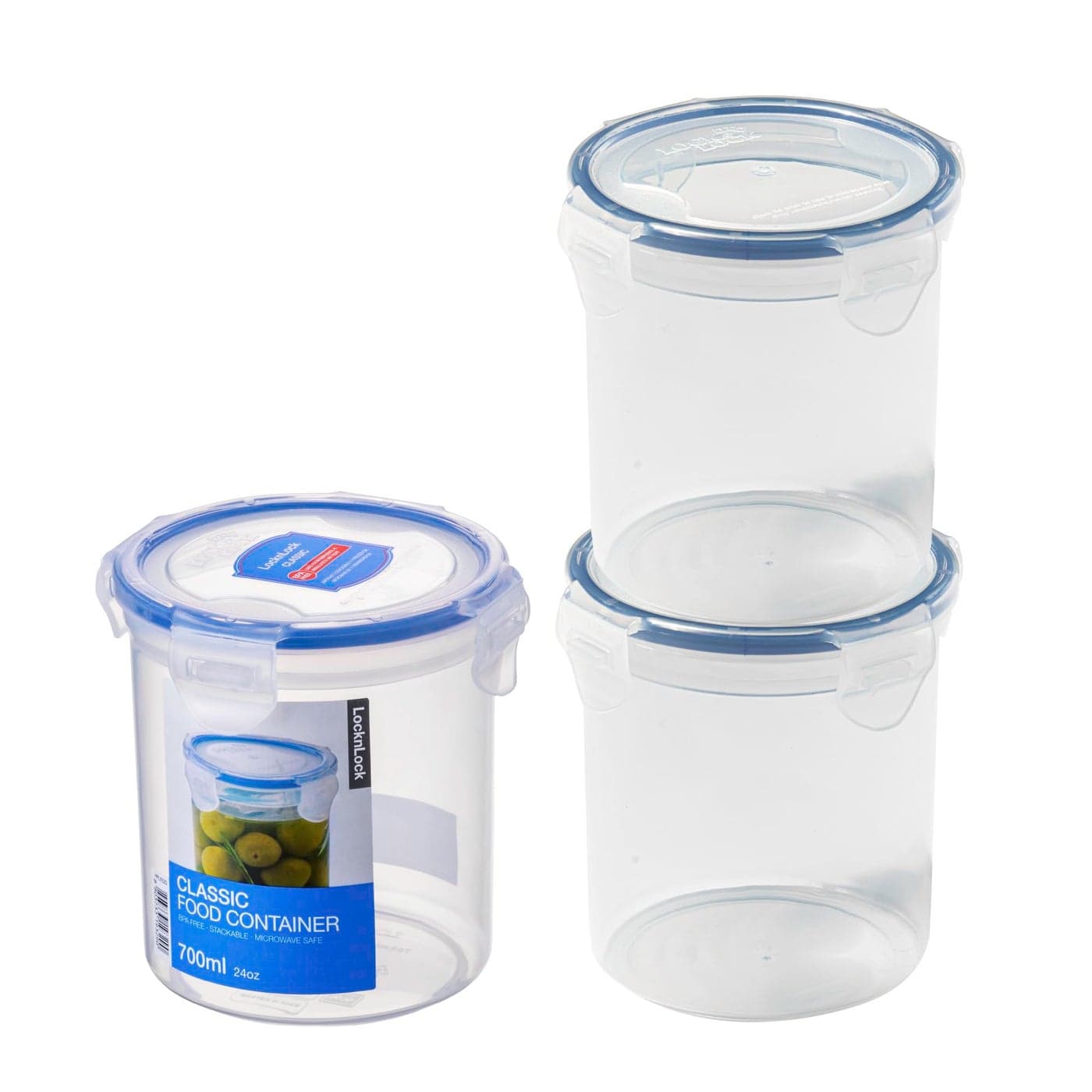 LocknLock Round Food Containers with Lids Set of 3 Plastic Airtight Watertight Food Storage Containers BPA Free Dishwasher Safe 3 x 700ml