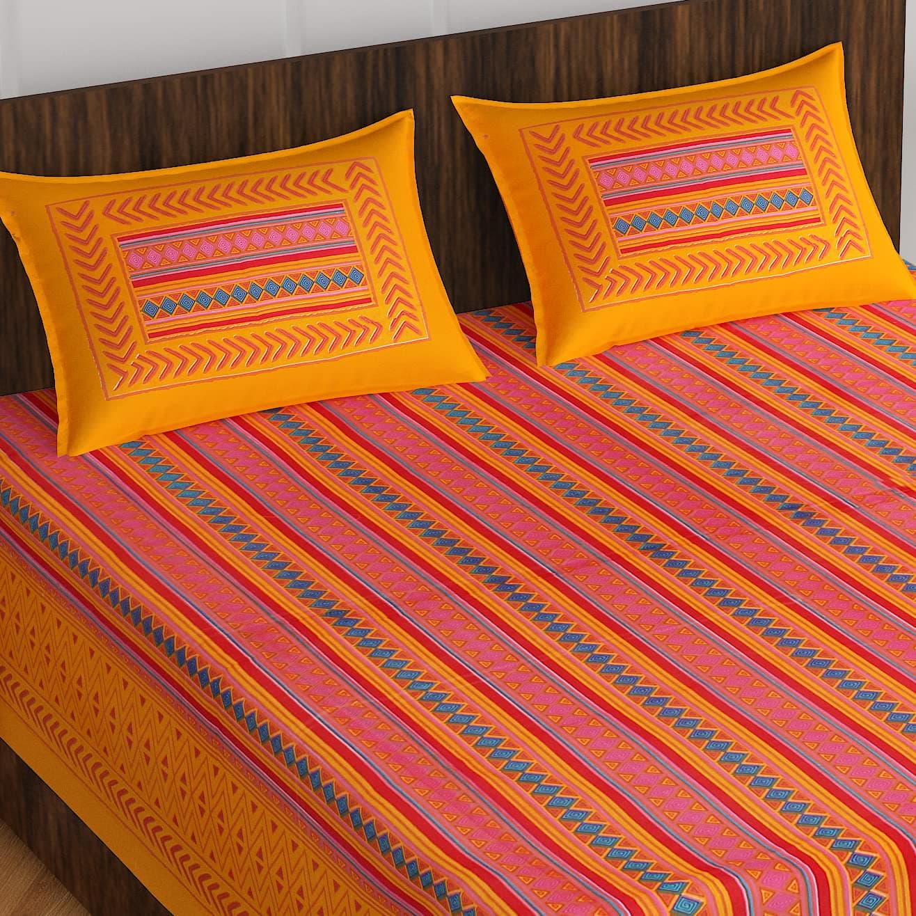 ColorKart 100 Cotton Rajasthani Jaipuri Traditional Floral King Size Double Bedsheet with 2 Pillow Covers Multicolor Bedsheets 92