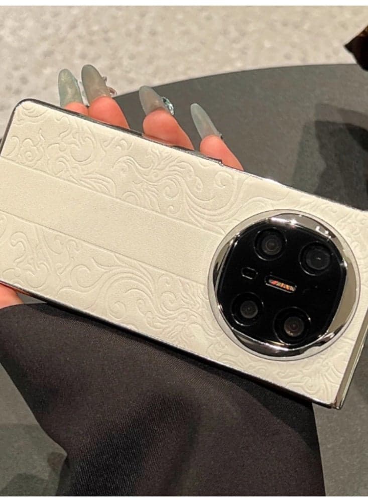 The Phone Case Is Suitable for Huawei Mate X6 Foldable Screen Chinese Style Printed Plain Leather Anti-Drop Protective Case, White 【Single Back Shell】