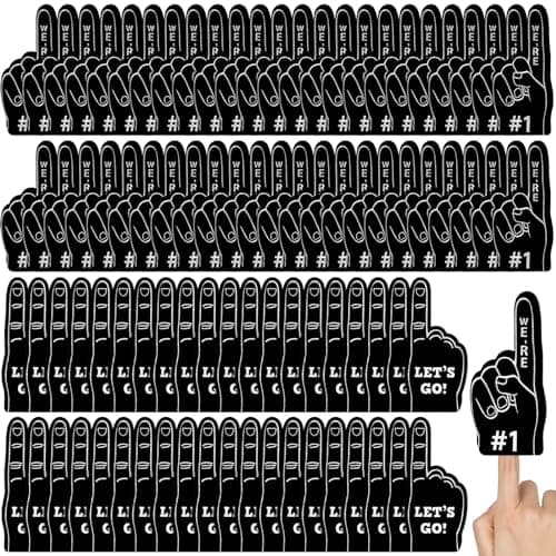 Sinmoe 100 Pieces Mini Foam Finger Football Party Favors 1 Sports Fan Foam Finger Football Party Supply Basketball Baseball Soccer Sporting Events SuppliesBlack