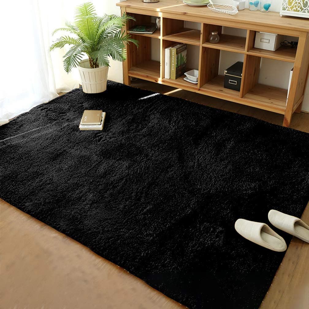 Merelax Soft Modern Indoor Shaggy Area Rug for Bedroom Livingroom Dorm Kids Room Home Decorative NonSlip Plush Fluffy Furry Fur Rugs Comfy Nursery Accent Floor Carpet 3x5 Feet Black