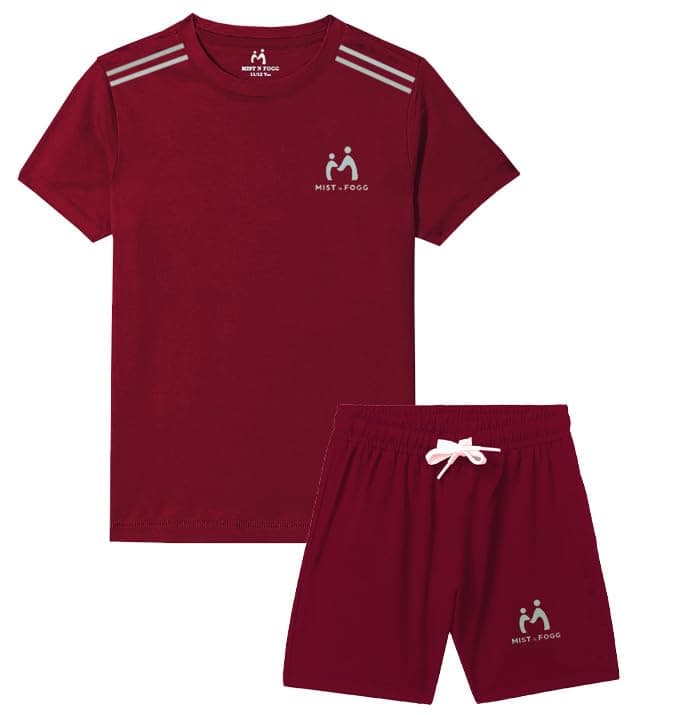 MIST N FOGG Boys and Girls Sports T-Shirts and Short Set(Maroon_11-12 Yrs)