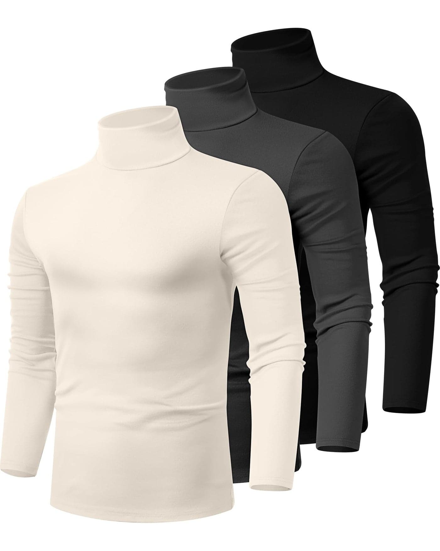 Ficerd 3 Pack Mens Turtleneck Shirts Long Sleeve Cotton Pullover Sweaters Mock Neck Knitted T Shirt Basic Slim Fit Tee TopsBlack Dark Gray BeigeMedium