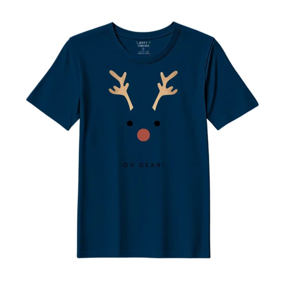 BYFT Threads XXL Navy Blue Polycotton T-Shirt - Christmas "Oh dear" Printed Design, Premium Holiday Collection