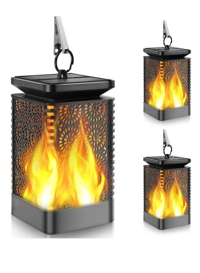 Solar Lanterns Outdoor, Flickering Flames Hanging Lantern Lights, Hollow Out Led Camping Lamp Solar Lights, for Outside Table Patio Garden Yard Pathway Porch Decor