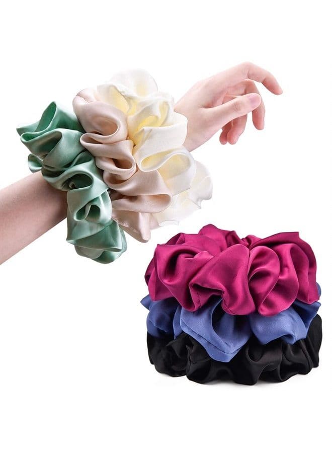 Big Real Satin Scrunchies for Women 6.3Inches Extra Large Scrunchie Satin Oversized Scrunchy for Thick Hair Elastic Hair Ties Jumbo Hair Scrunchies 6 Pack (black,white,mulberry,champagne,blue,