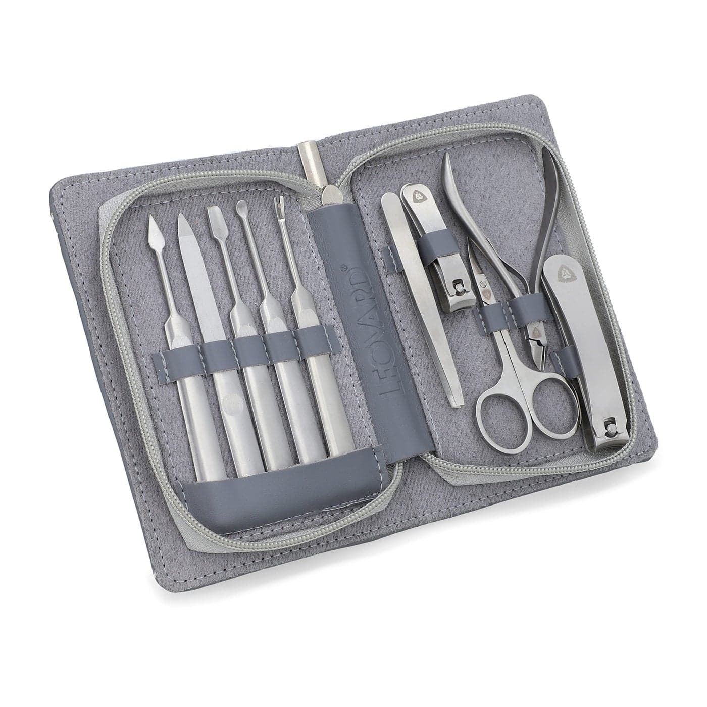 Leovard Premium Leather Nail Grooming Kit for Men Women Manicure Pedicure Set 10 Pcs Stainless Steel Luxury Grooming Kit WGenuine FullGrain Leather Travel Carrying Case Posh Gifts