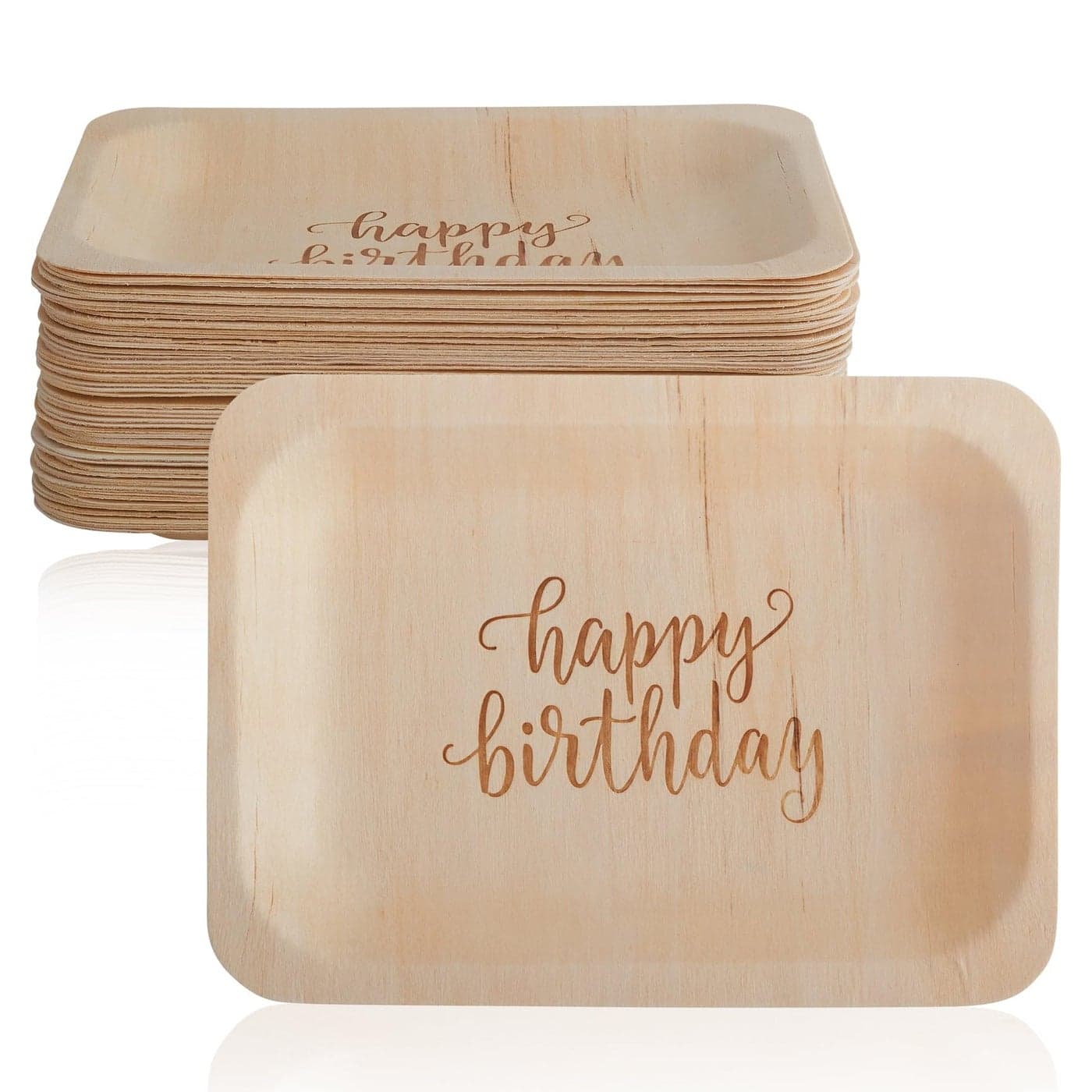 Happy Birthday Disposable Birthday Party Plates Rustic Compostable Alternative to Plastic Plates for Birthday Parties SaladDessert 50Pack