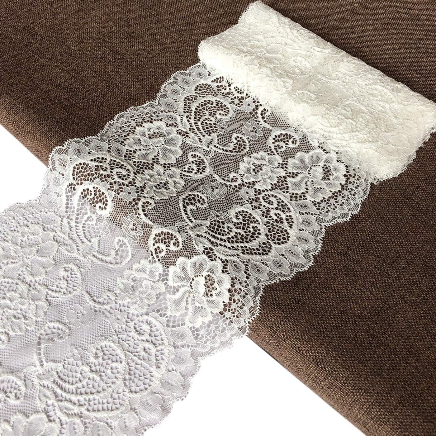 LUMKET 7 Inches Wide White Stretchy Lace with Floral Pattern for Bridal Wedding Decorations Sewing DIY Making and DIY Crafts 5 Yards 6132 White