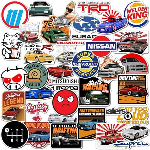 WallDesign Race-Ready 40 Collection of Authentic JDM Peel and Stick Sticker Set Mobile Laptop Accessories Gifting Durable Laminated Printed Vinyl for True Japanese Speed Culture Car Fans 51 mm